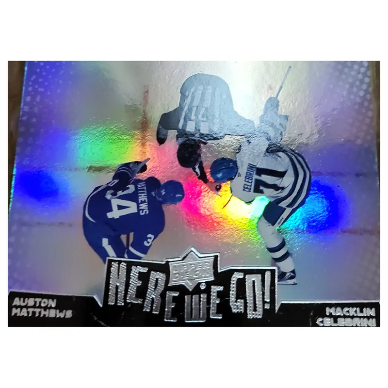 2026-27 Upper Deck Series 1 Auston Matthews and Macklin Celebrini Here We Go! #WE-1 dual insert — Toronto Maple Leafs and San Jose Sharks, at Young Gunz Sports
